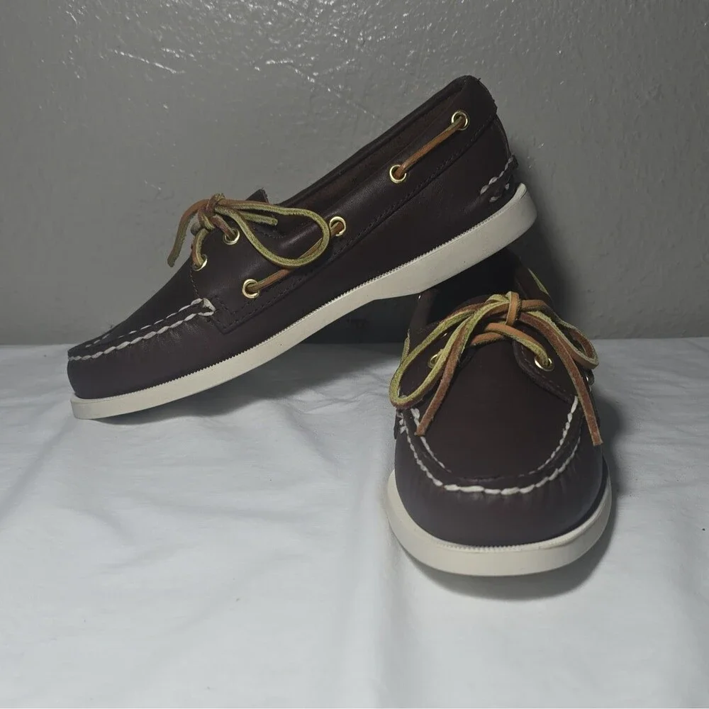 Sperry Top-Sider A/O Womens Brown Leather Boat Shoes 5M Multi-Color Laces New[3J